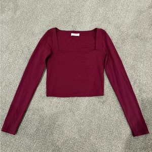 Babaton Red Fitted Long Sleeve Crop Top